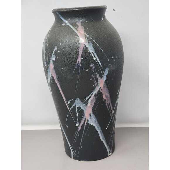 Large Art Stoneware Vase With Abstract Splatter Design‎ Harris Potteries Chicago - Picture 2 of 11
